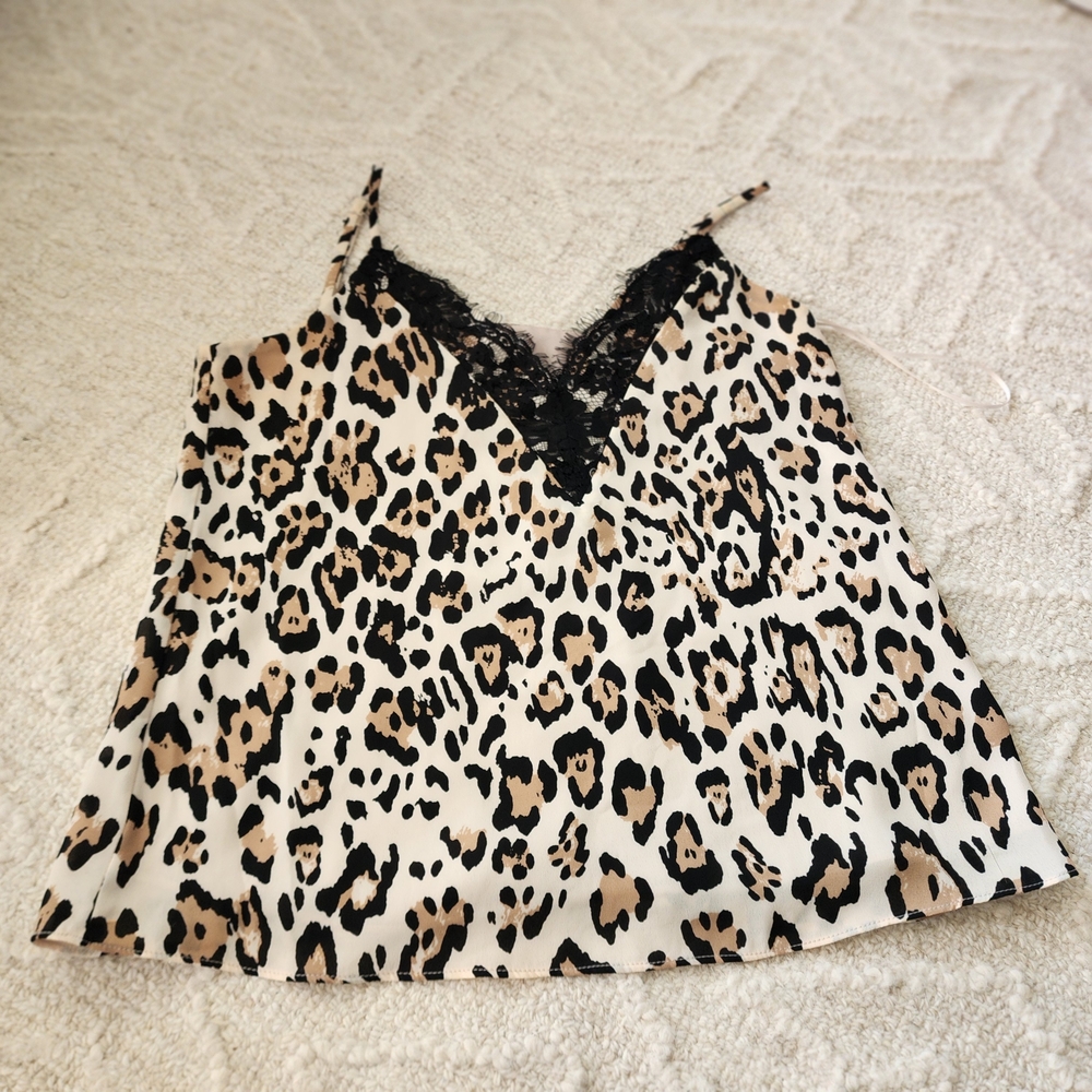 Leopard Print‎ Lace Trim Cami Top